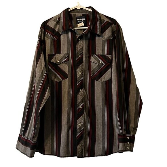 Wrangler Mens Western Shirt Size XL Striped Pearl Snap Long Sleeve Rodeo Classic - Picture 1 of 13